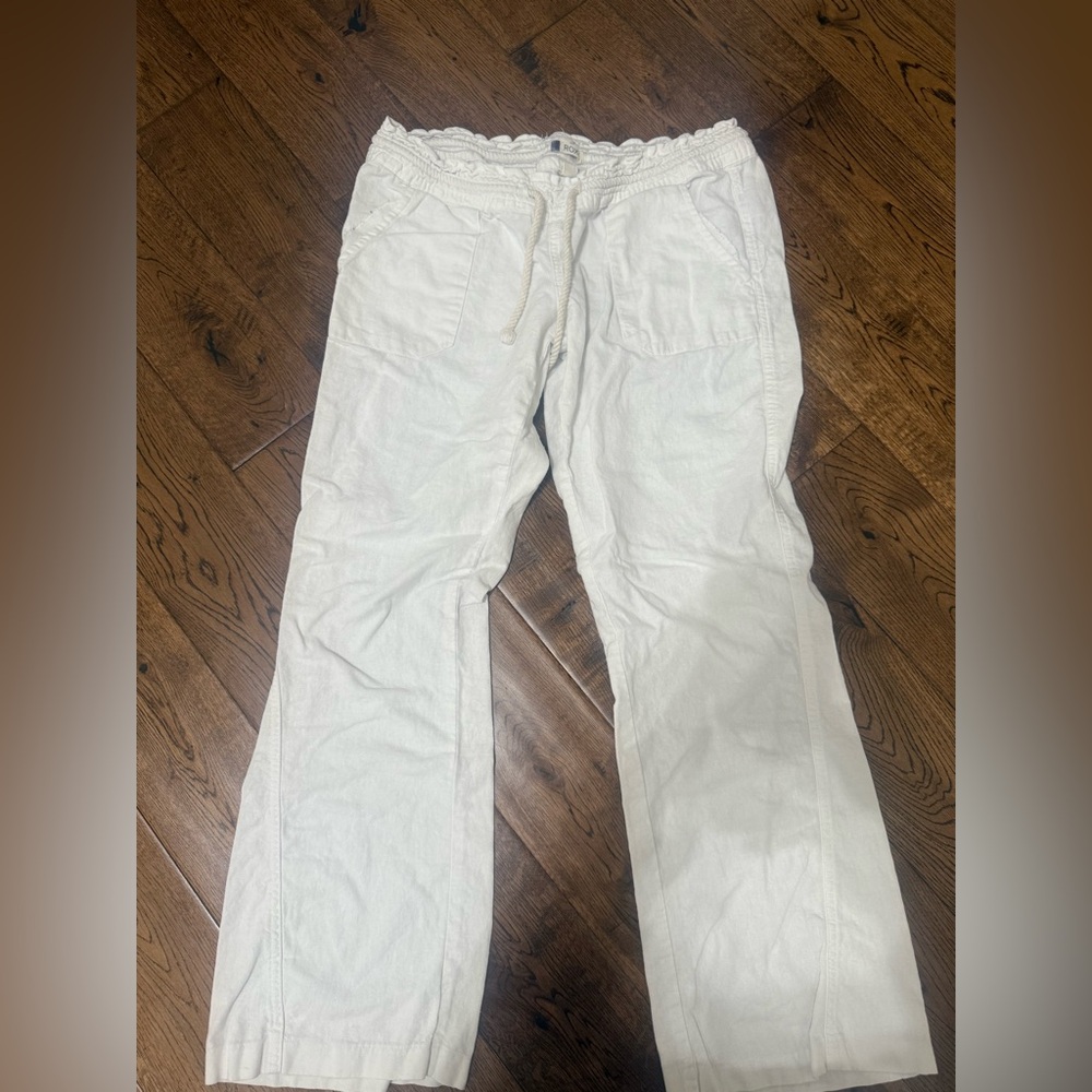 Roxy Womens Oceanside Flared Linen Blend White Drawstring Pant Size Large - Picture 2 of 6
